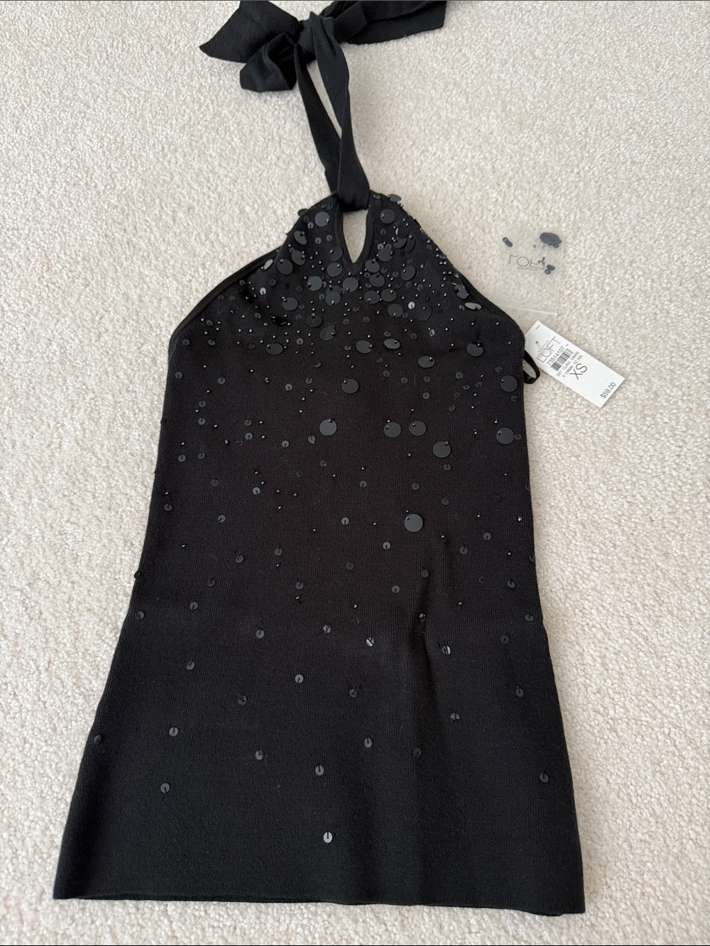LOFT Black Strapless Sequin Halter Top